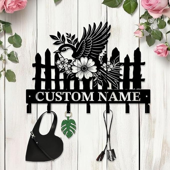 peanut case Customized Keys Holder - Personalized Birds Flower Key Hooks Wall Metal Sign Decor,Wall Holder, Garden,Door Hook (Style C)