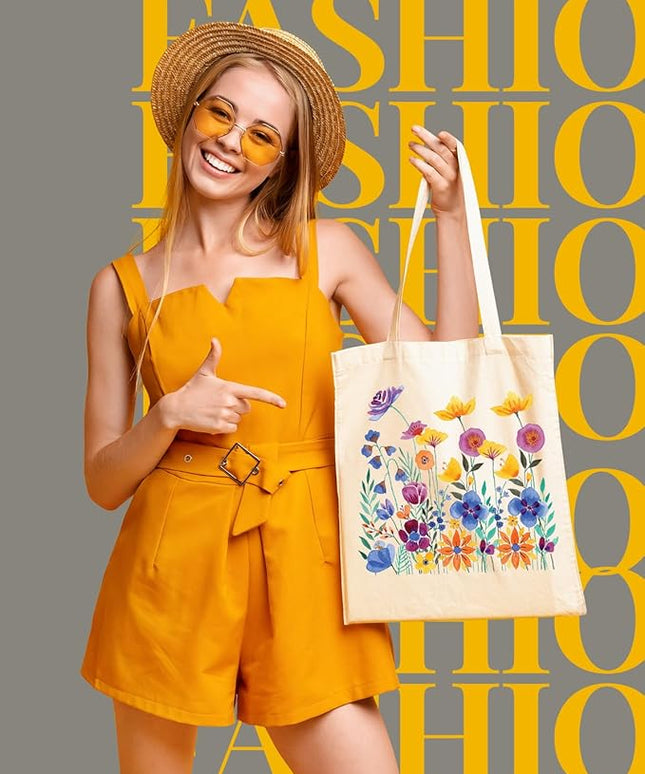 AUSVKAI Canvas Tote Bag for Women, Aesthetic Cute Grocery Grocery Reusable Cotton Gift Bag for Shooping Beach Trendy Gifts