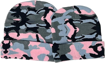 Super Soft Adult & Child Camo Print Winter Knit Beanie Set