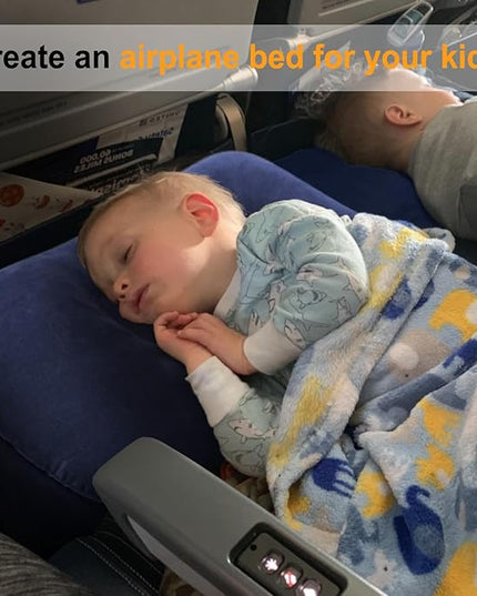 Inflatable Travel Foot Rest Pillow, Kids Airplane Bed, Adjustable Height Leg Pillow for Air Travel, Make a Flat Bed for Kids and Toddlers, Great for Airplane, Train, car（Blue, 1 Pack）