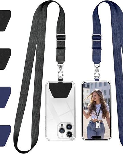 Doormoon Phone Lanyard Tether, Universal Neck Strap with Patch for Phone Case Wallet ID Badge Holder Phone Lanyard Crossbody for Most Smartphones, 2 Pack, Black Blue