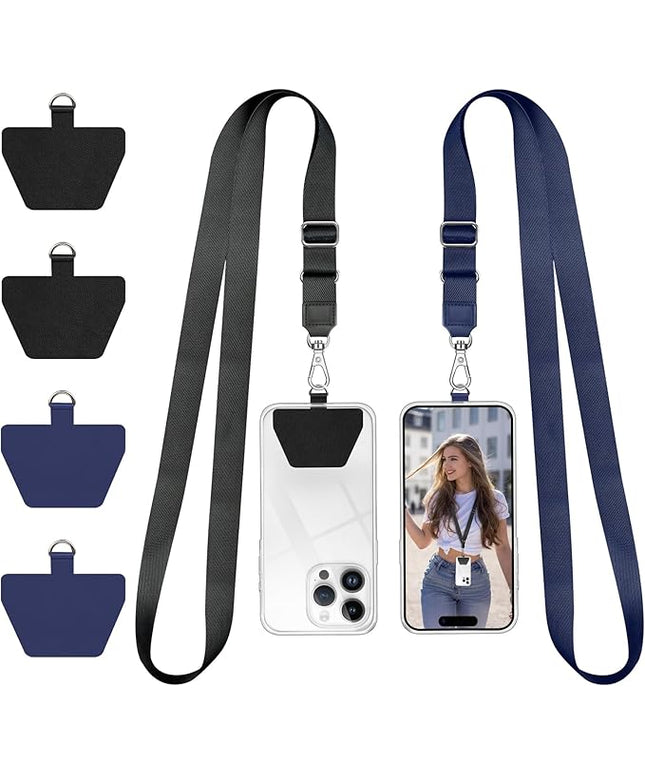 Doormoon Phone Lanyard Tether, Universal Neck Strap with Patch for Phone Case Wallet ID Badge Holder Phone Lanyard Crossbody for Most Smartphones, 2 Pack, Black Blue