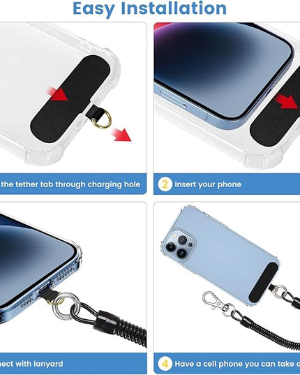 COCASES Phone Tether Tab, Phone Lanyard Tab 4 Pack Phone Strap Replacement Part Compatible for iPhone Samsung Smartphone (Black x2)