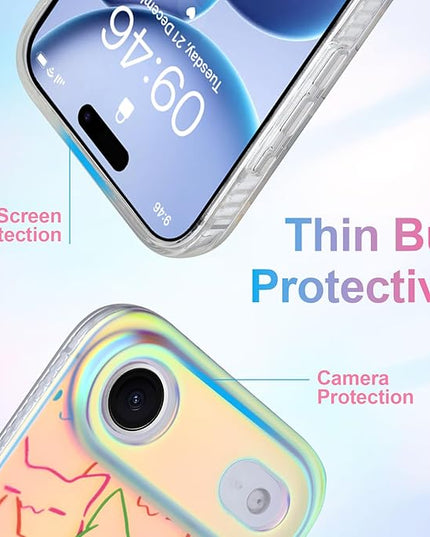 Cute Case for iPhone Air Case for Women Girls Boys [ Compatible with Magsafe ] Iridescent and Black Cats Cat Pattern Design, Kawaii Colorful Animal Soft Bumper Protective Phone Cover