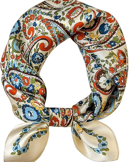 ANDANTINO 100% Pure Mulberry Silk Small Square Scarves -21'' x 21''- Digital Printed Neckerchief –Women Men Lightweight Scarf