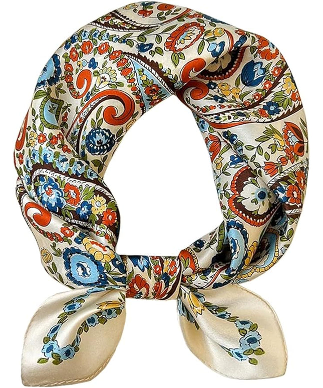 ANDANTINO 100% Pure Mulberry Silk Small Square Scarves -21'' x 21''- Digital Printed Neckerchief –Women Men Lightweight Scarf