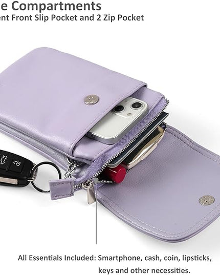 befen Genuine Leather Small Crossbody Bags for Women Cell Phone Bag Cross Body Purses,Silver Zipper