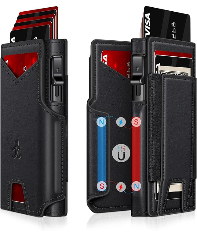 Wallet for Men Wallet with Slim Pop Up Card Holder 9-13 Cards, Bifold Minimalist Smart Wallet RFID Blocking Credit Card Holder with ID Window & Stretchable Cash Slot Compact Metal Aluminum Card Case