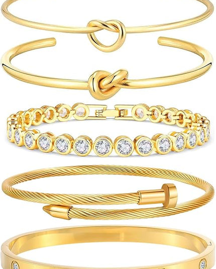 18 K Gold Plated Love Bangle Bracelet Stack Cuff Jewelry for Women Jewelry Set for Women Gift with Box
