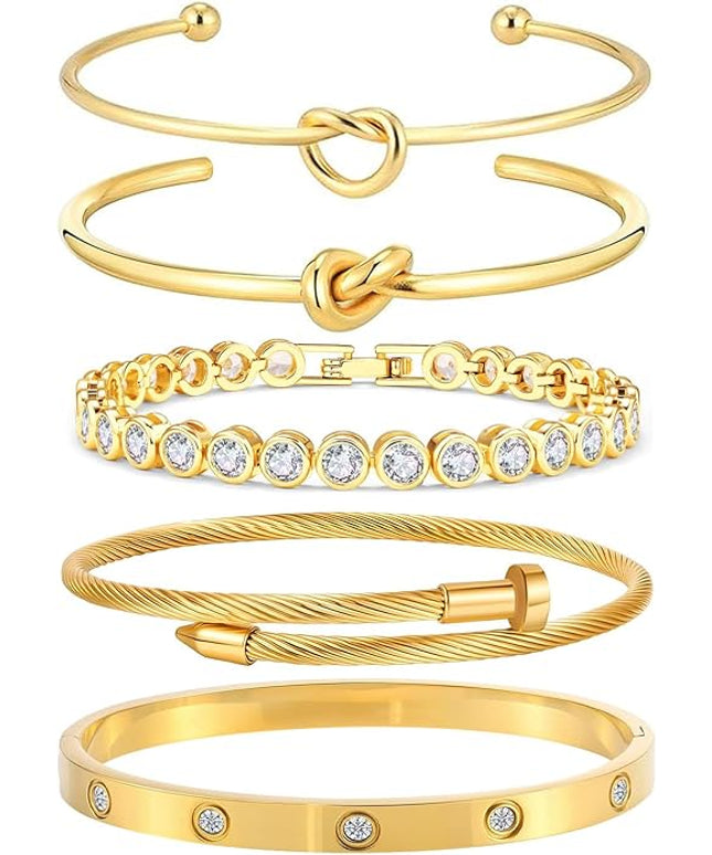 18 K Gold Plated Love Bangle Bracelet Stack Cuff Jewelry for Women Jewelry Set for Women Gift with Box