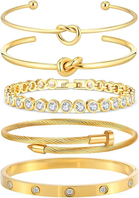18 K Gold Plated Love Bangle Bracelet Stack Cuff Jewelry for Women Jewelry Set for Women Gift with Box