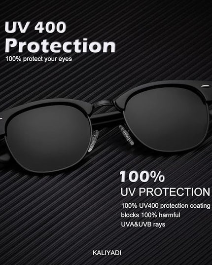 KALIYADI Sunglasses Men Polarized Sunglasses for Men Women Unisex Semi-Rimless Frame Retro Driving Sun Glasses UV Blocking