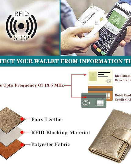 FALAN MULE Small Wallet for Women Leather Bifold Compact RFID Blocking Small Womens Wallet Purse
