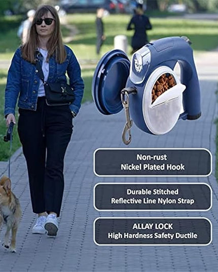 ECO PET SUPPLYS, Retractable Dog Leash, 13 ft Walking Leash with LED Light, Poop Bag Holder, Food Bowl and Water Cup, Small Dogs