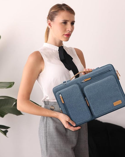 MOSISO 360 Protective Laptop Shoulder Bag,17-17.3 inch Computer Bag Compatible with MacBook, HP, Dell, Lenovo, Asus Notebook,Side Open Messenger Bag with 4 Zipper Pockets&Handle, Haze Blue