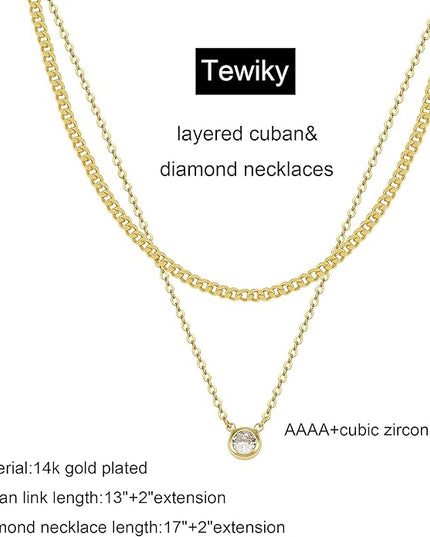 Tewiky Dainty 14k Gold Plated/Silver Cubic Zirconia Necklaces for Women, Simple CZ Jewelry Necklaces Trendy Gifts