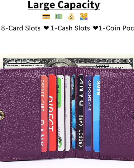 Real Leather Small Wallet for Women Coin Pouch RFID Blocking Bifold Credit Card Holder Mini Wallet for Ladies (Purple)