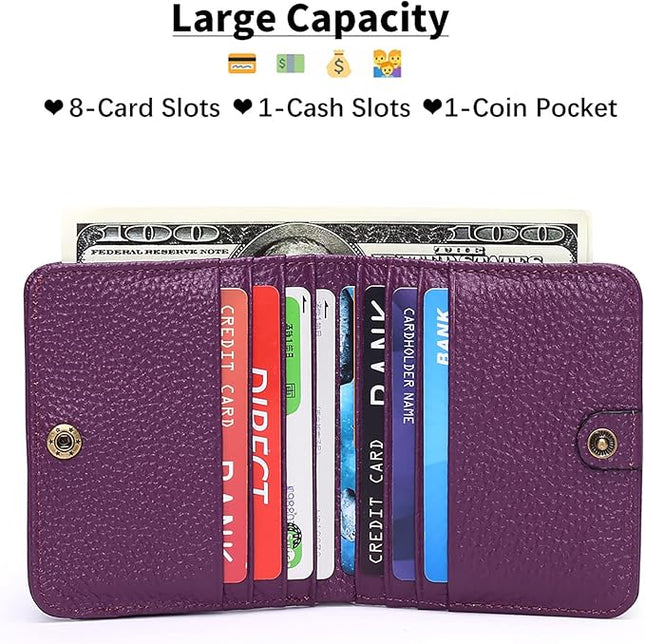 Real Leather Small Wallet for Women Coin Pouch RFID Blocking Bifold Credit Card Holder Mini Wallet for Ladies (Purple)