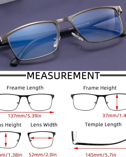 4-Pack Mens Reading Glasses Blue Light Blocking,Spring Hinge Stylish Metal Full Frame Readers for Men Anti Glare Filter Eyeglasses +1.25
