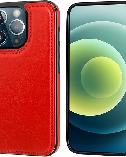 ONETOP Compatible with iPhone 13 Pro Max Wallet Case with Card Holder,PU Leather Kickstand Card Slots Case, Double Magnetic Clasp and Durable Shockproof Cover 6.7 Inch(Red)