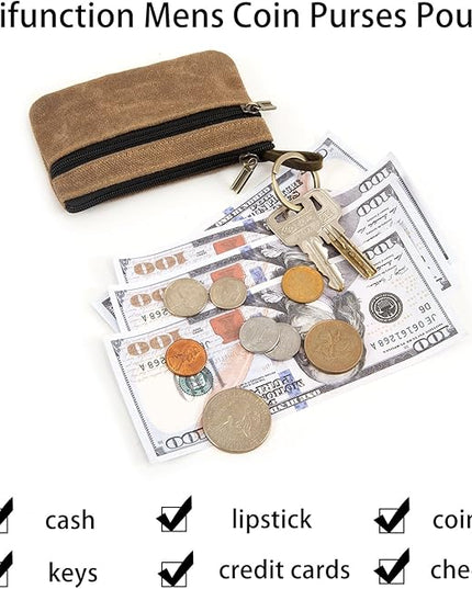 Canvas Coin Purse for Men,Small Cloth Change Purse for Coins,Small Fabric Coin Pouch for Men,Mens Zipper Coin Purse,Mini Key Money Change Wallet