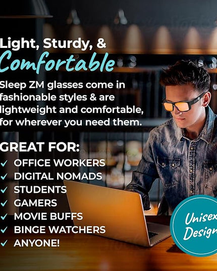 100% Blue Light Blocking Glasses - Women + Men - Better Sleep - Anti Eye Strain Protection - Computer Screens Gaming