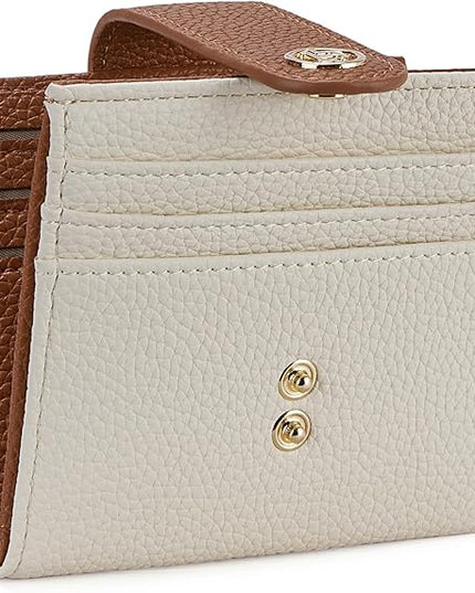 BOSTANTEN Slim Wallet for Women Small RFID Blocking Credit Card Holder Leather Bifold Wallets with Zipper Coin Pocket Beige＆Brown