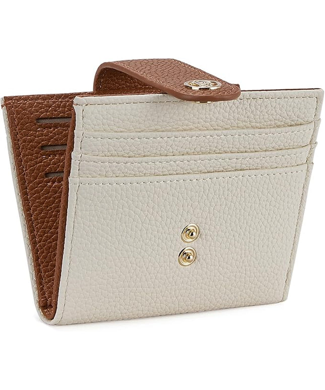 BOSTANTEN Slim Wallet for Women Small RFID Blocking Credit Card Holder Leather Bifold Wallets with Zipper Coin Pocket Beige＆Brown