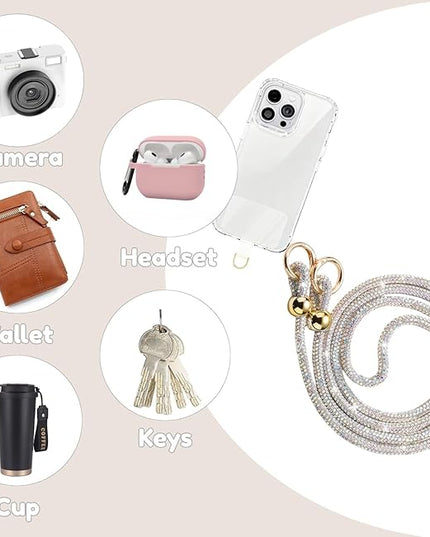 Crystal Phone Lanyard for Women Sparkling Crossbody Phone Strap with Full Rhinestone Bling Anti-Theft Phone Strap