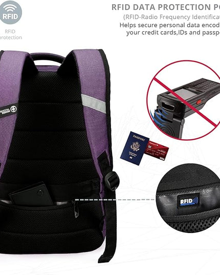 Swissdigital Design Business Laptop Backpack, College Laptops Backpack with USB Charging Port for Men and Women Fits 16 Inch Notebook, Purple | SD1670-51