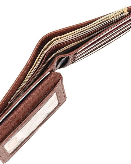 BOTANNER Genuine Leather Mens Bifold Flip ID Wallet RFID Blocking 8 Credit Card Slots 2 ID Window 2 Sections for Bills 3 Additional Slots | Choco