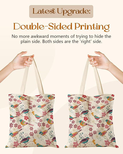 Canvas Tote Bag with Pockets - Aesthetic Reusable Totes for Women Ladies Cute Printed Cloths Canvas Shoulder Bag