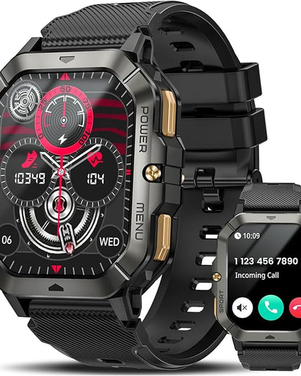 Military Smart Watches for Men (Answer/Make Calls), 2.02'' Fitness Smart Watch for Android and iPhone, Waterproof Fitness Tracker with Blood Pressure/Heart Rate/Sleep/100+ Sport Modes, Watches for Men