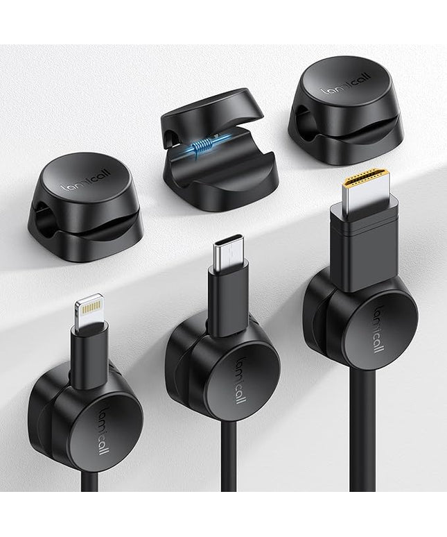 Cord Organizer [1s Lock] Spring Cable Holder Clips - Lamicall 6Pack Desk Cable Management Clips, Phone Charger Cord [Smooth Adjustable], Adhesive Wire Organizer Keeper for Nightstand Wall Car Office