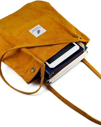 Corduroy Tote Bag Cute Tote Bags for Women Shoulder Bag with Inner Pocket for Work Beach Travel and Shopping Grocery