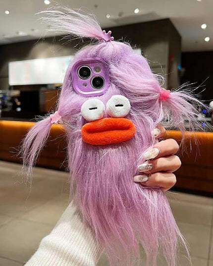 for iPhone 11 Pro Max Case,Funny and Silly Weird Furry Phone Cases [DIY Long Hair with Hairclip] Ugly Phone Case Swap Challenge Gifts with Friends (Purple)