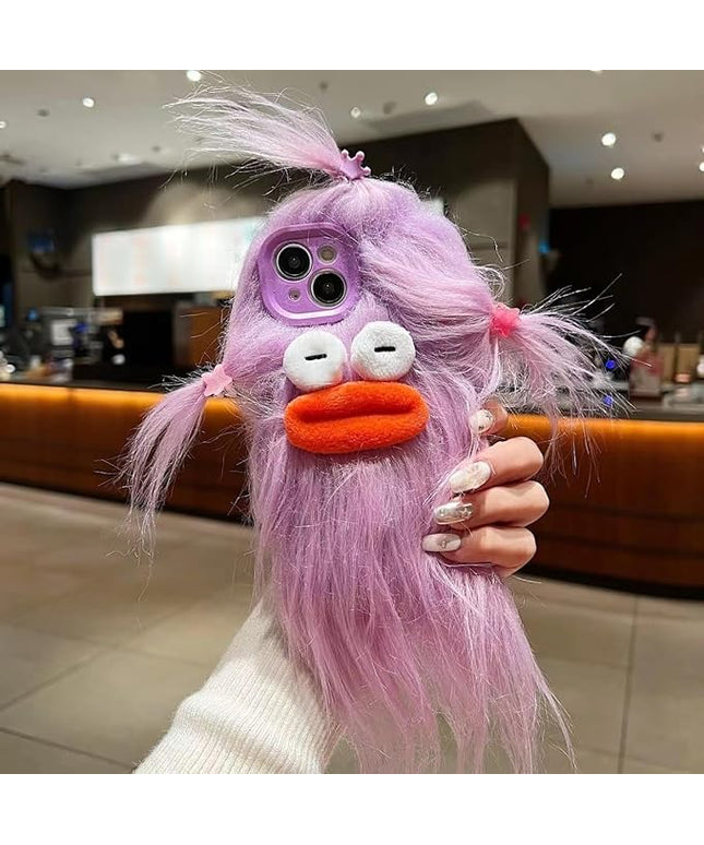 for iPhone 11 Pro Max Case,Funny and Silly Weird Furry Phone Cases [DIY Long Hair with Hairclip] Ugly Phone Case Swap Challenge Gifts with Friends (Purple)