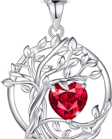FANCIME Tree of life Birthstone necklace Sterling Silver Pendant Birthstone Necklace Gemstone Anniversary Birthday Jewelry Christmas Gifts for Mom Her Wife