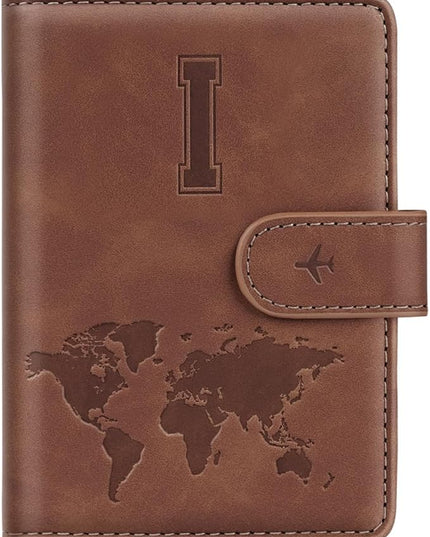 Passport Holder Wallet Cover Personalized Letter A-Z Travel Wallet RFID Blocking Passport Cover Wallet Case for Travel Passport Book Holders for Women and Men, Brown-I