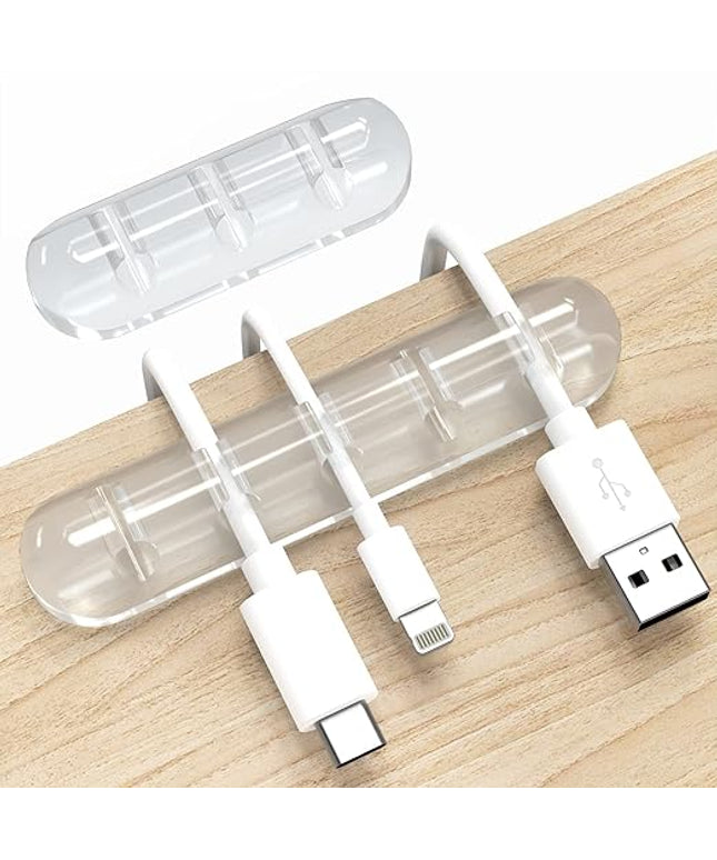 Cord Organizer, Clear Cable Clips Cable Management, Cable Organizers USB Cable Holder Wire Organizer Cord Clips, 2 Packs Cord Holder for Desk Car Home and Office (5, 3 Slots)