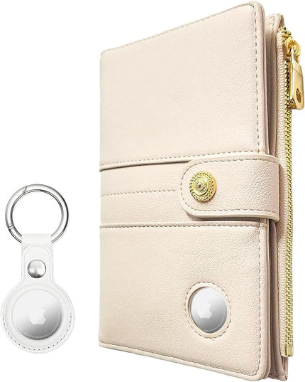 elzama Passport Holder with Airtag Slot for Travel Women, RFID Passport Wallet with Airtag Holder, Zipper Pocket Card Slots Pen Holder & Airtags Keychain (Air tag Not Included) Ivory