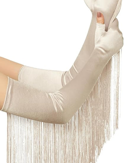 BABEYOND Vintage Long Opera Pageant Gloves - 1920s Fringe Fingerless Elbow Gloves for Costume Party Wedding