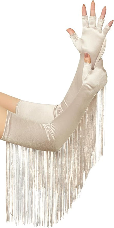 BABEYOND Vintage Long Opera Pageant Gloves - 1920s Fringe Fingerless Elbow Gloves for Costume Party Wedding