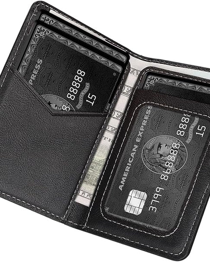 Ultra-Thin Magnetic Wallet Card Holder for iPhone and All MagSafe Protective Cases，Premium PU leather, powerful magnetic closure, stand function, 6 card slots (Black)