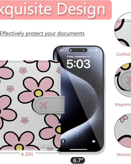 Passport Holder, Travel Wallet Cover with Pen Loop | Cute RFID Blocking Leather Case with Magnetic Closure for Travel Essentials-Posy