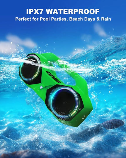 OZJ Bluetooth Speaker 80W(Peak) Loud with Bass, 20H Playtime, IPX7 Waterproof, RGB Lights, TWS, Large Portable Wireless Speakers for Outdoor, Home, Party, Pool, Beach, Tailgating, Gym, Work (Green)