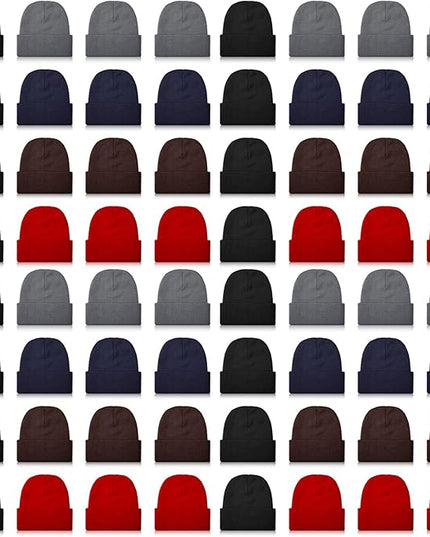 JaGely 64 Pieces Winter Hats Bulk Homeless Supplies Beanie Cap Unisex Warm Knitted Cuffed Skull Cap for Women Men Homeless, 5 Colors
