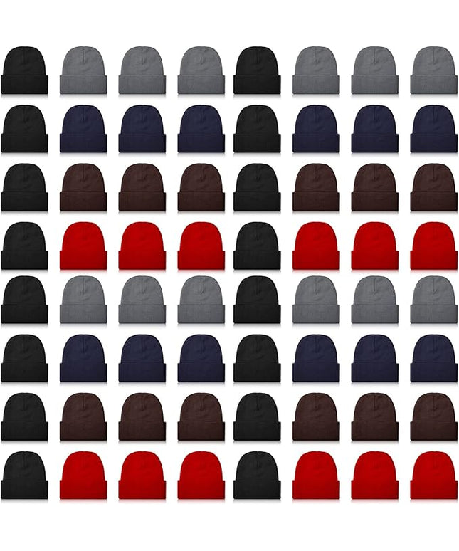 JaGely 64 Pieces Winter Hats Bulk Homeless Supplies Beanie Cap Unisex Warm Knitted Cuffed Skull Cap for Women Men Homeless, 5 Colors