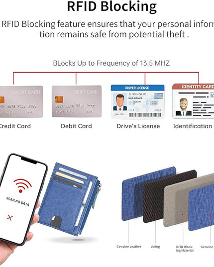 ilovever Slim Wallet for Women Small Leather RFID Blocking Credit Card Holder Minimalist Wallet with Coin Purses & Pouches,Blue
