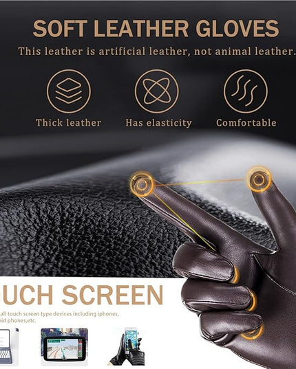 Winter Leather Gloves for Women, Warm Touchscreen Driving Texting Cashmere Lined Gloves…